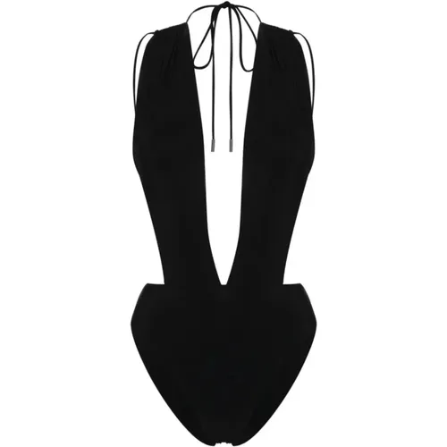 Noir V-neck Swimsuit , female, Sizes: XS, S, M - Saint Laurent - Modalova