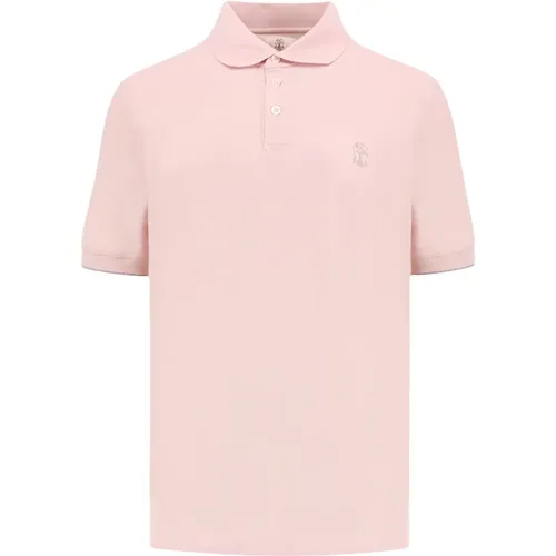 Ikones Baumwoll-Poloshirt mit Stickerei,Rosa Polo mit Wappenlogo - BRUNELLO CUCINELLI - Modalova