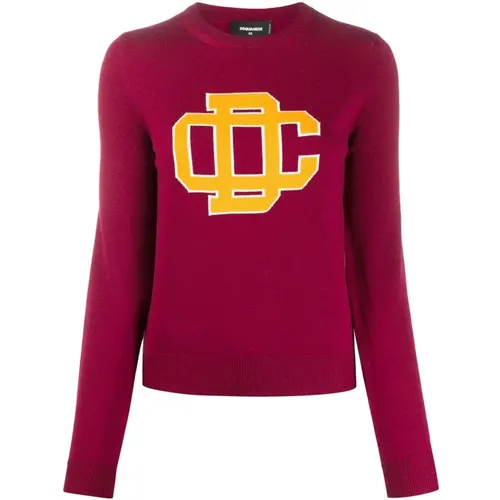 Bequemer Roter Wollmischung Logo Strickpullover - Dsquared2 - Modalova