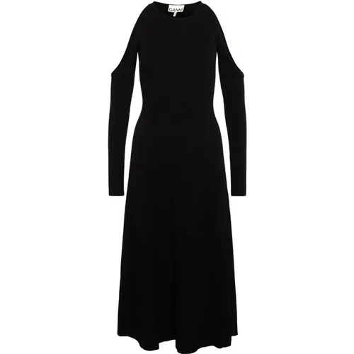 Schwarzes Midi-Kleid mit ausgeschnittenen Ärmeln , Damen, Größe: M - Ganni - Modalova