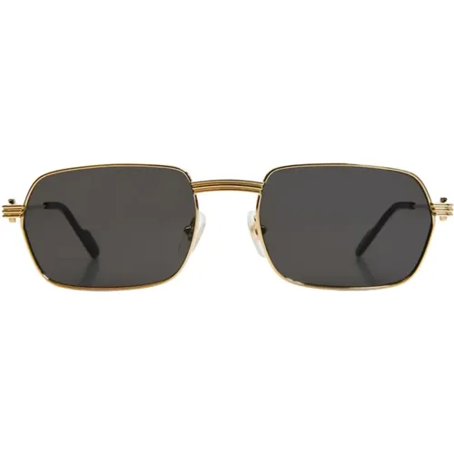 Sunglasses, male, , Size: 56 MM Rectangular Gold Metal Sunglasses Grey - Cartier - Modalova