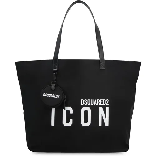 Tote Bags, female, , Size: ONE SIZE Icon Nylon Tote with Leather Details - Dsquared2 - Modalova