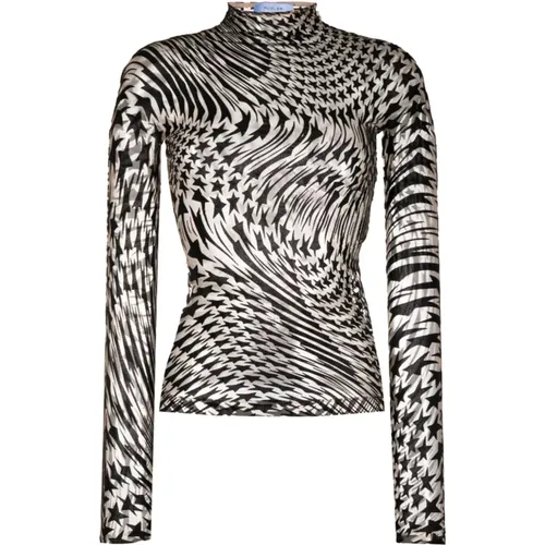 Sheer Mesh Top with Flocked Star Pattern , female, Sizes: XS, S - Mugler - Modalova