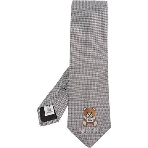 Ties, male, , Size: ONE SIZE Silk tie with signature bear motif - Moschino - Modalova