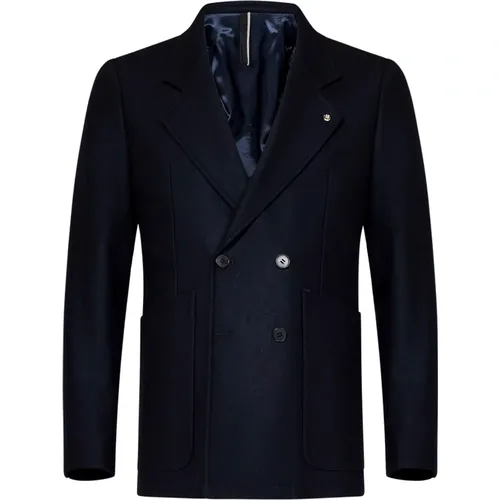 Blazers, male, , Size: 2XL Navy Wool Cashmere Short Coat - Low Brand - Modalova