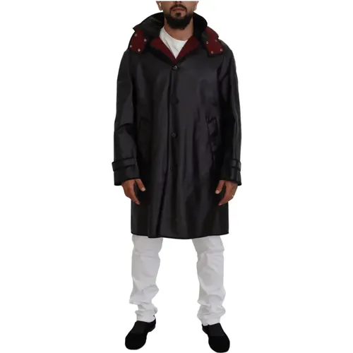 Single-Breasted Coats, male, , Size: 2XL Elegant Hooded Parka Coat in and Bordeaux - Dolce & Gabbana - Modalova