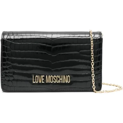 Cross Body Bags, female, , Size: ONE SIZE Crocodile Effect Chain Shoulder Bag - Love Moschino - Modalova