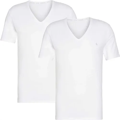 T-Shirt S/S V-Ausschnitt 2Pk Weiss - Calvin Klein - Modalova