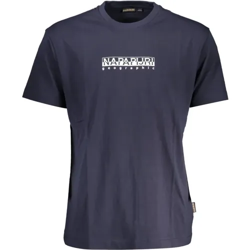 Blaues Baumwoll-T-Shirt mit Druck , Herren, Größe: XL - Napapijri - Modalova