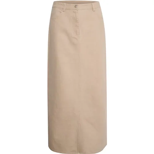 Simple Denim Skirt with High Side Slit , female, Sizes: XL, XS, S, M, L, 2XL - Soaked in Luxury - Modalova