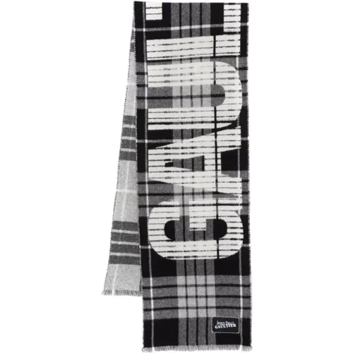 Winter Scarves, female, , Size: ONE SIZE Grey White Tartan Wool Scarf - Jean Paul Gaultier - Modalova