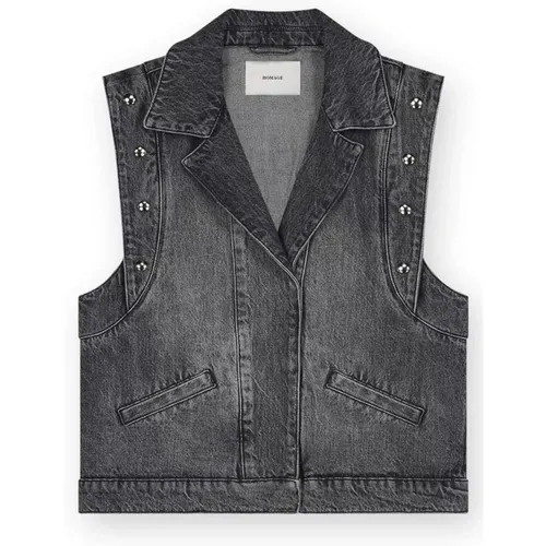 Vintage Graues Denim Gilet mit Großen Nieten , Damen, Größe: M - Homage - Modalova