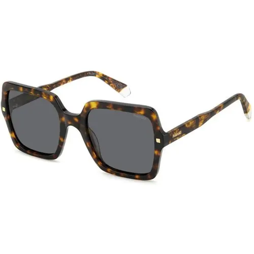 Retro Square Sunglasses with Metal Rivet , female, Sizes: 55 MM - Polaroid - Modalova