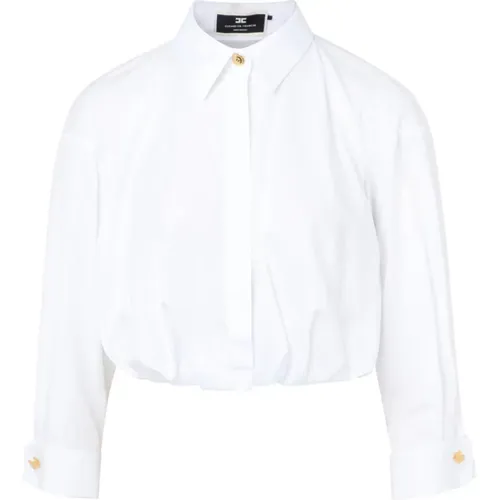 Weiße Gekürzte Bluse aus Baumwollpopeline - Elisabetta Franchi - Modalova