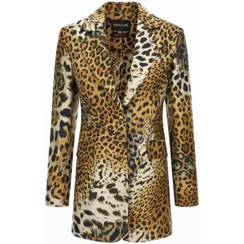Jaguar Print Single-Breasted Blazer , female, Sizes: M - Roberto Cavalli - Modalova
