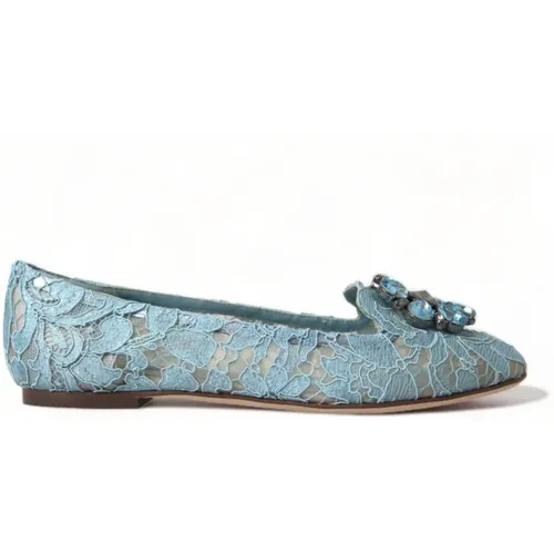 Blaue Spitze Kristall Flache Schuhe , Damen, Größe: 37 EU - Dolce & Gabbana - Modalova