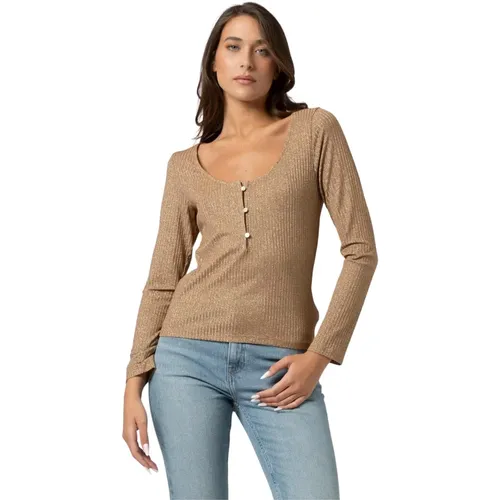 Long Sleeve Tops, female, , Size: L Casual Chic Rib Effect Dropped Neck Top - Kocca - Modalova