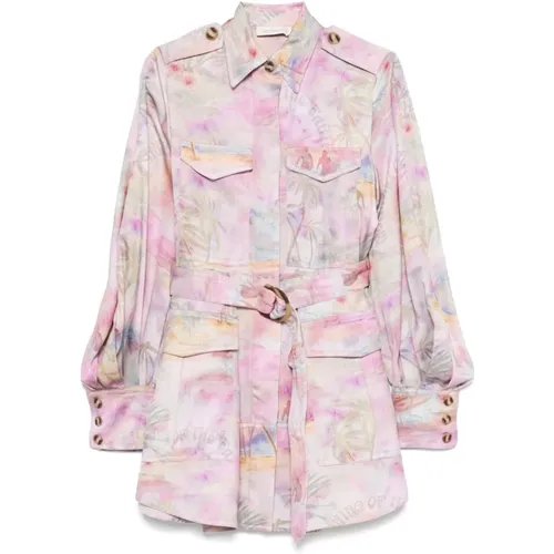 Shirt Dresses, female, , Size: S Short Printed Jacket Dress With Belted Waist - Zimmermann - Modalova