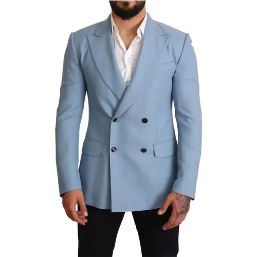 Luxuriöser Blauer Kaschmir-Seiden Herrenblazer - Dolce & Gabbana - Modalova