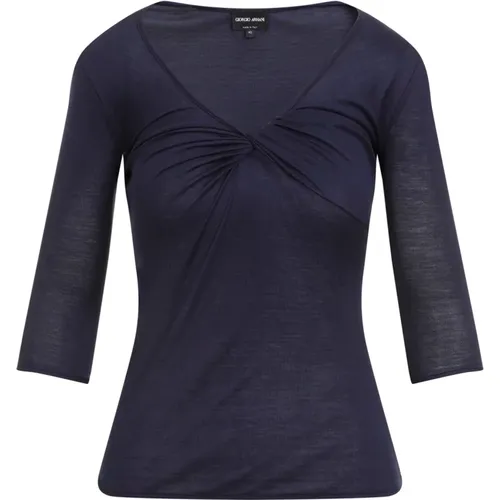 Luxuriöser Blauer Seidenmischung Pullover , Damen, Größe: 2XS - Giorgio Armani - Modalova