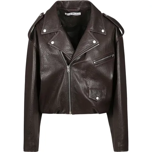 Leather Jackets, female, , Size: S Leather Biker Jacket with Silver Details - Acne Studios - Modalova