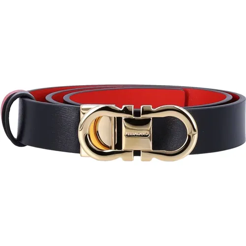 Wendbarer Gancini Gürtel in Nero + Flame Red , Damen, Größe: 85 CM - Salvatore Ferragamo - Modalova