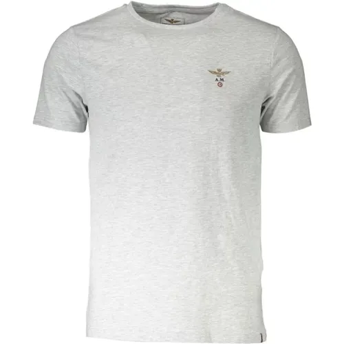 Logo Rundhals T-Shirt aus Grauer Baumwolle - aeronautica militare - Modalova