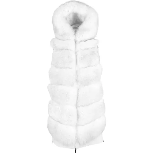 Weiße Wool Vergine Ärmellose Jacke mit Fuchspelz - Made in Italia - Modalova