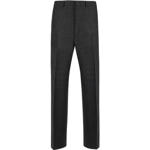 Straight Trousers, male, , Size: L Check Pattern Wool Pants with Closure - Prada - Modalova