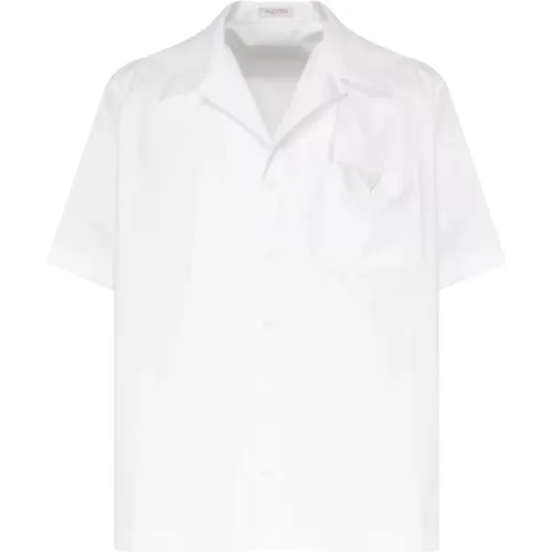 V Logo Cuban Collar Shirt , male, Sizes: L, XL - Valentino Garavani - Modalova