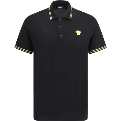 Polo Shirts, male, , Size: S Cotton Polo Shirt with Ribbed Collar - Versace - Modalova