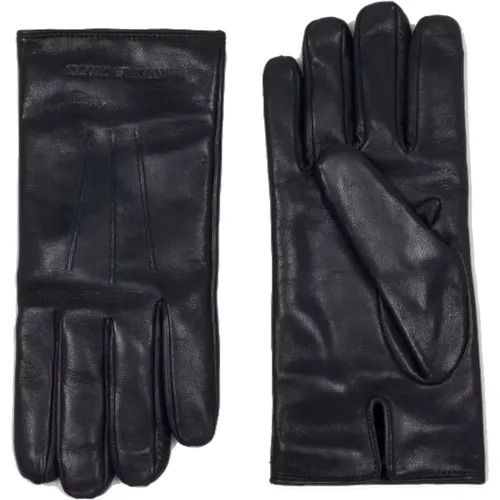 Gloves, male, , Size: M Nappa Leather Gloves with Baguette and Logo Lettering - Emporio Armani - Modalova