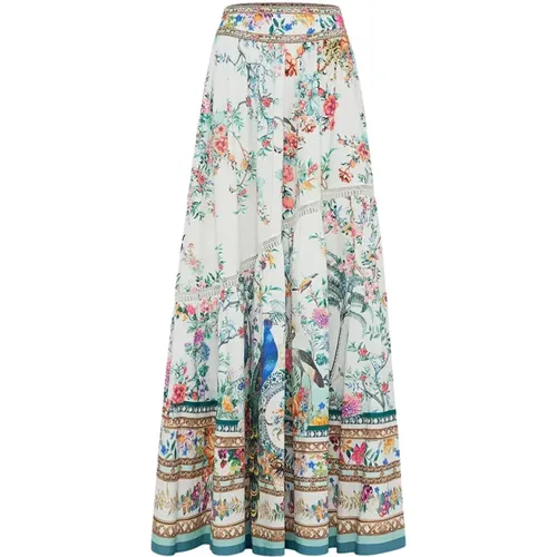Floral Garden Skirt with Lace Trim , female, Sizes: S - Camilla - Modalova