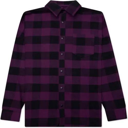 Casual Shirts, male, , Size: S Check Pattern Logo Overshirt 'Violet' - Palm Angels - Modalova