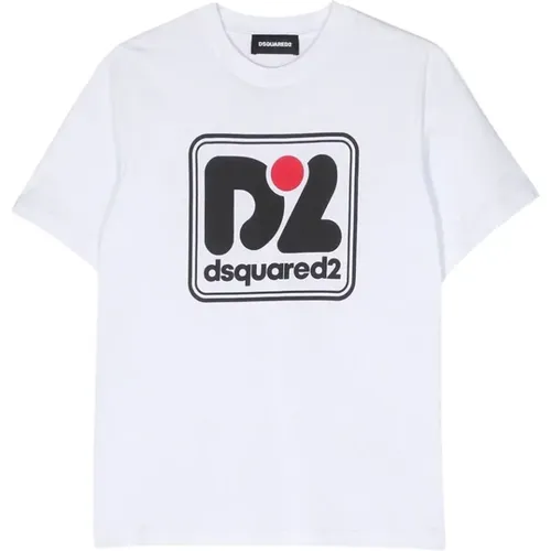 Slouch Fit Front Print Kurzarm T-shirt - Dsquared2 - Modalova