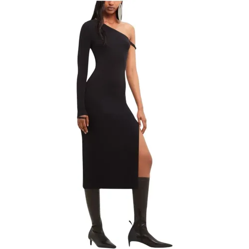 Schwarzes Einärmeliges Crêpe-Jersey-Langes Kleid , Damen, Größe: M - Courrèges - Modalova