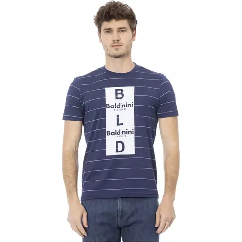 Blaues Baumwoll-T-Shirt mit Frontdruck , Herren, Größe: M - Baldinini - Modalova