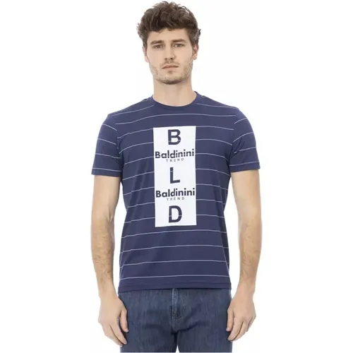 Blaues Baumwoll-T-Shirt mit Frontdruck , Herren, Größe: XS - Baldinini - Modalova