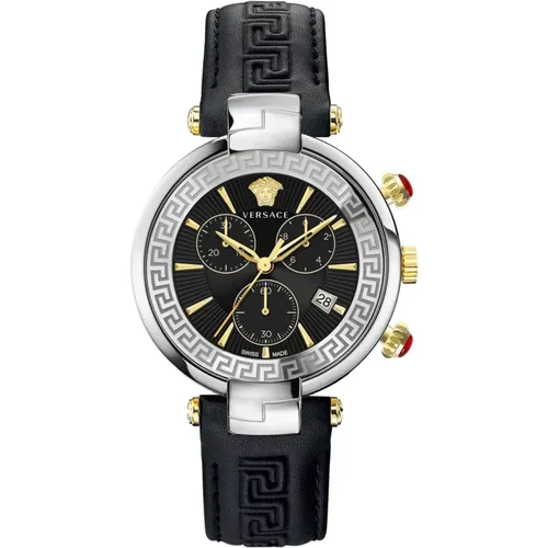 Watches, male, , Size: ONE SIZE Men's Chrono Leather Bracelet Watch - Versace - Modalova