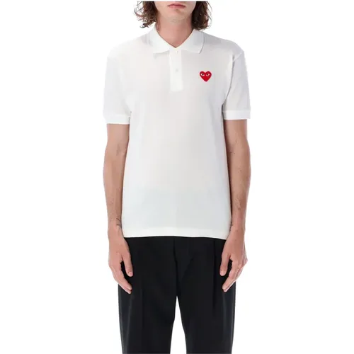 Polo Shirts, male, , Size: L Cotton Polo Shirt with Red Heart Patch - Comme des Garçons - Modalova