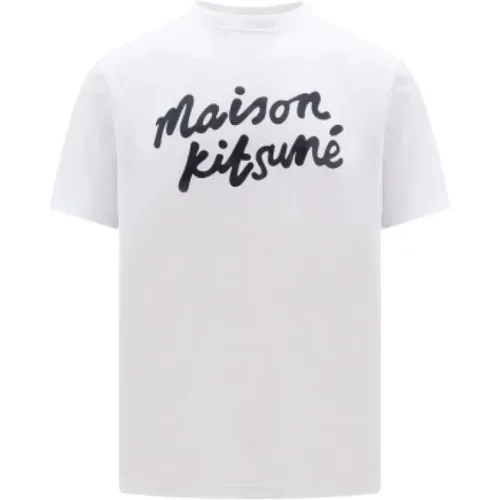 Handwriting Kurzarm Weißes T-shirt , Herren, Größe: L - Maison Kitsuné - Modalova