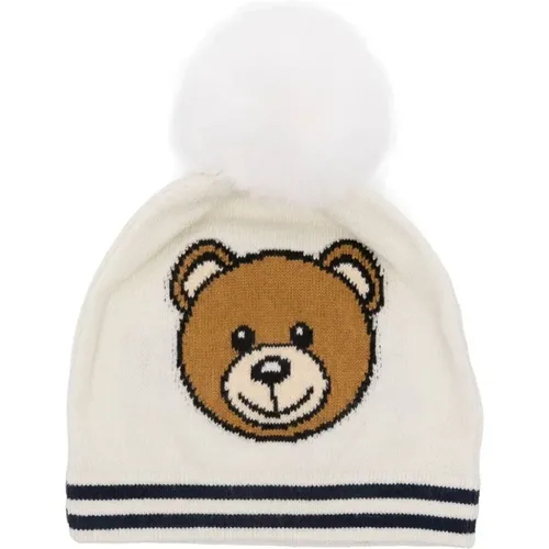 Pom Pom Strickmütze mit Teddy-Logo - Moschino - Modalova