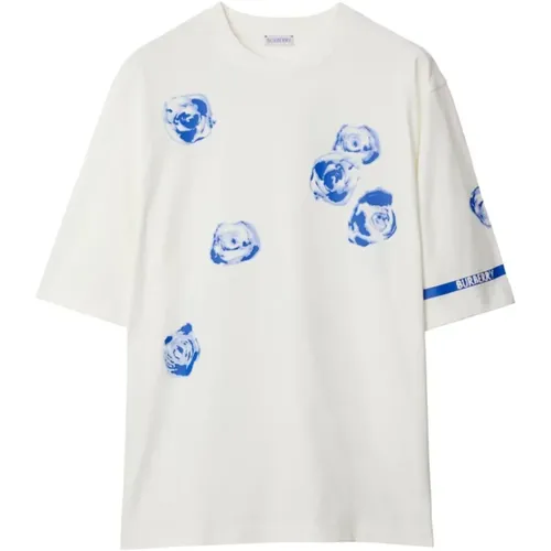 Rose Print Crew-neck T-shirts and Polos , male, Sizes: L, S - Burberry - Modalova