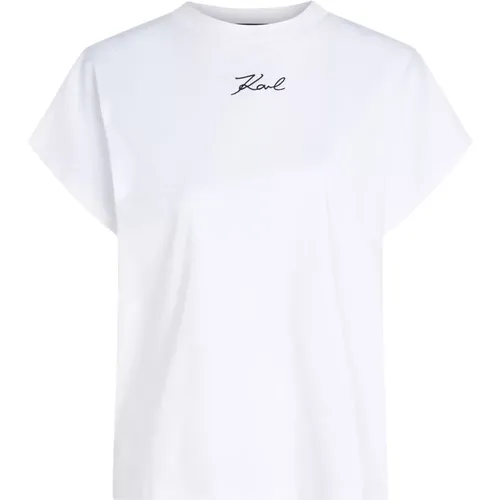 Bio-Baumwoll-T-Shirt mit Logo-Stickerei , Damen, Größe: M - Karl Lagerfeld - Modalova