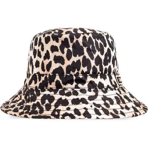 Leopard Print Bucket Hat , female, Sizes: M/L, XS/S - Ganni - Modalova