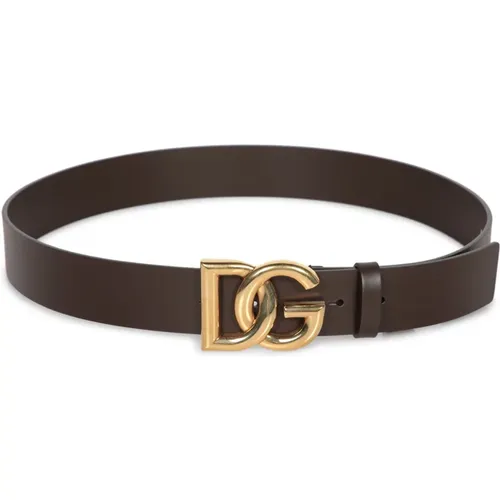 Belts, male, , Size: 100 CM Leather Belt with Gold Buckle - Dolce & Gabbana - Modalova