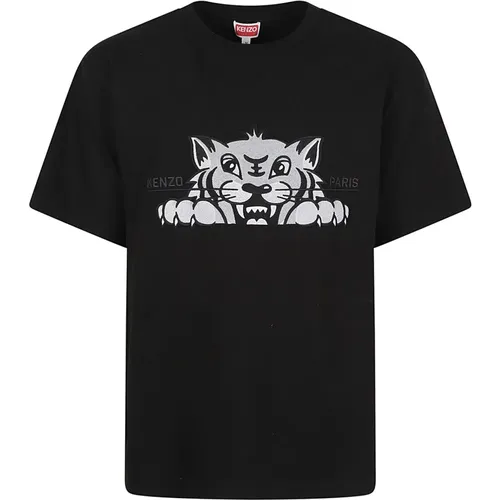 T-Shirts, male, , Size: S T-Shirt with Happy Tiger Embroidery - Kenzo - Modalova