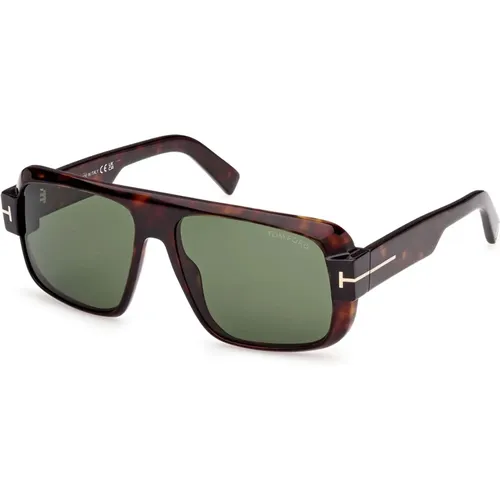 Sunglasses, male, , Size: 58 MM Turner Sunglasses Dark Havana/Green - Tom Ford - Modalova