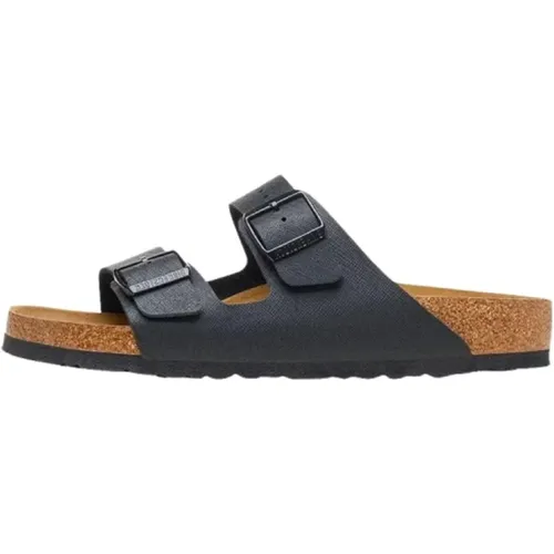 Sliders, male, , Size: 11 US Arizona Saffiano Leather Sandals - Birkenstock - Modalova