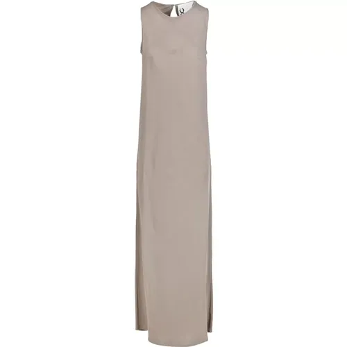 Long Viscose Dress with Round Neck and Central Split , female, Sizes: S, M, XS - 8pm - Modalova
